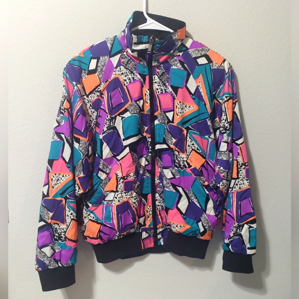 Vintage 80s Reversible Funky Print Bomber Jacket